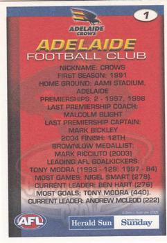 2005 Select Herald Sun AFL #1 Claude ‘Curls’ Crow Back